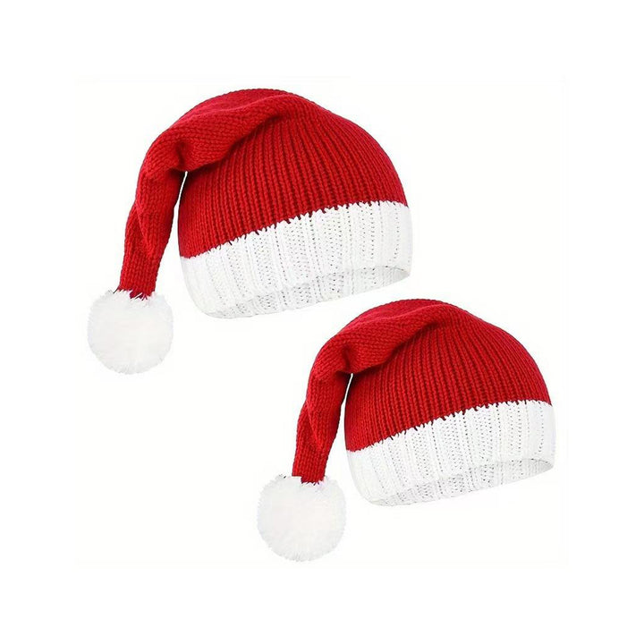 Red and white holiday knitted hats for the whole family