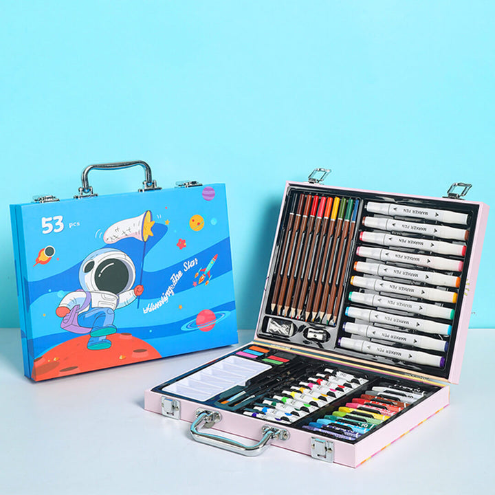 Kids 53-piece art kit with astronaut themed travel case