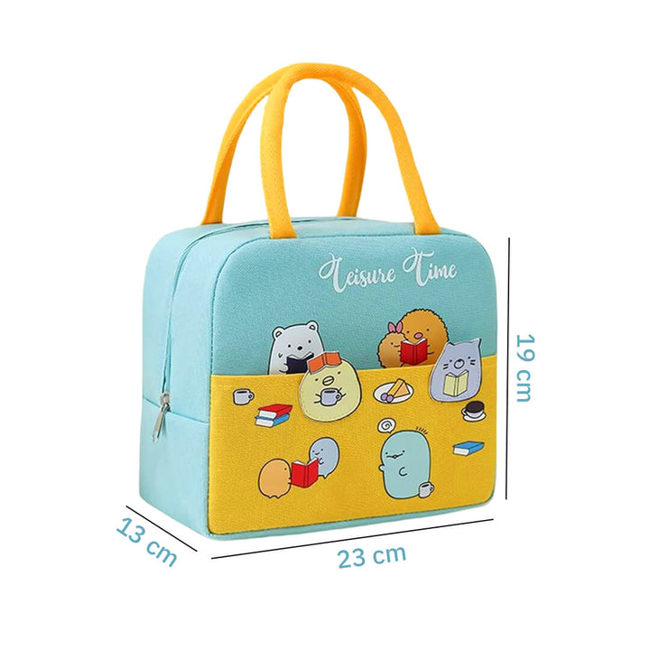 Cute cartoon lunch bag with insulated interior, dimensions