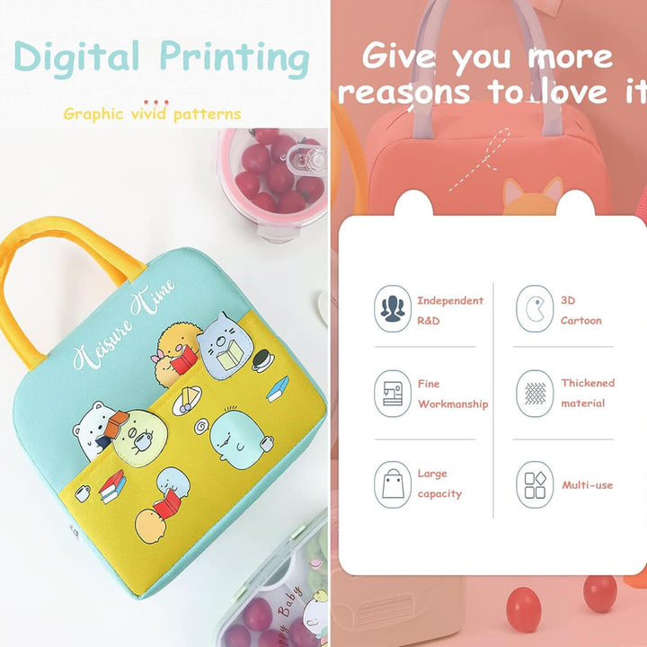 Kids insulated lunch bag with fun cartoon digital printing design