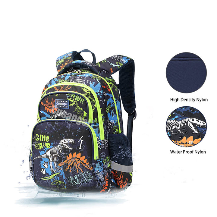 Waterproof kids backpack set with lunch bag and pencil case in dino design