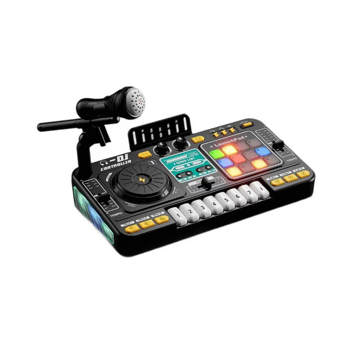 DJ Mixer Toy for Kids with lights, piano keys, and microphone.