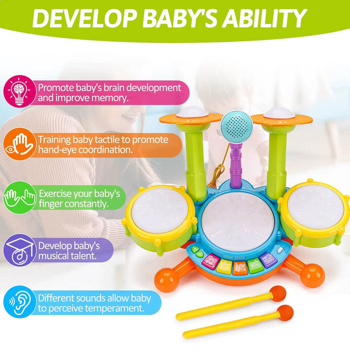 Toddler learning drum toy with interactive sound effects.