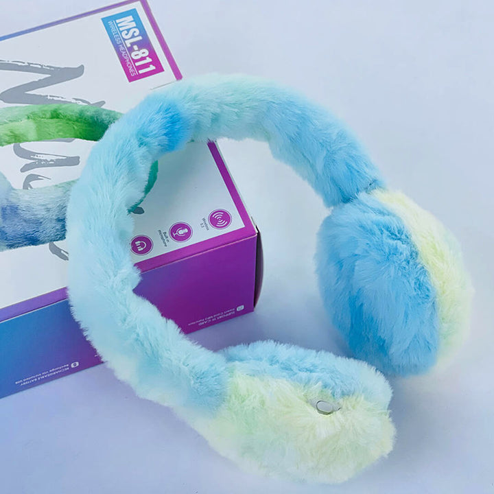 Kids Plush Wireless Headphones - Comfortable & Warm for Music Listening Blue-Green