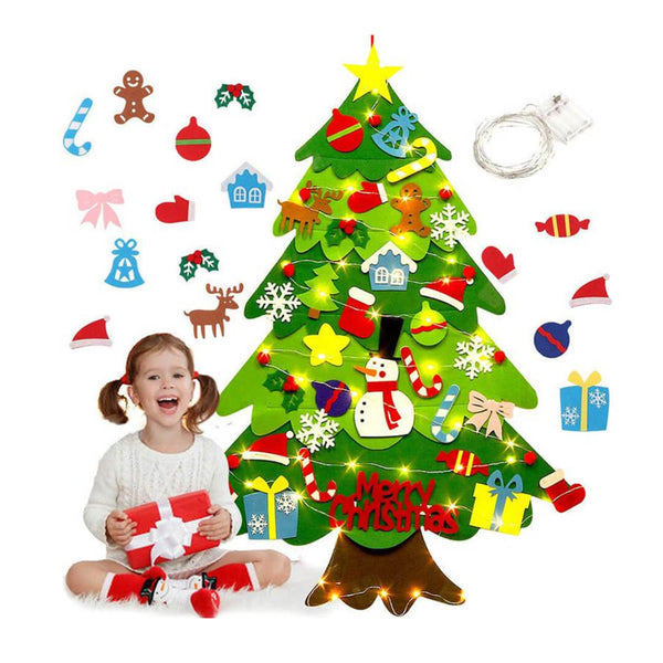 DIY felt Christmas tree kit with 32 colorful ornaments and LED lights