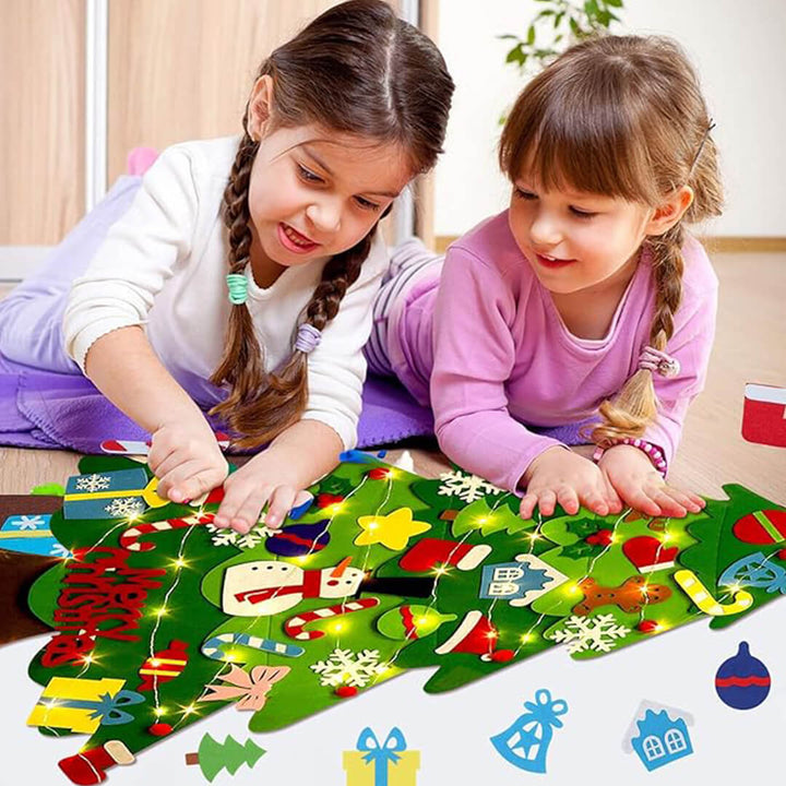 DIY felt tree for children with interactive Christmas ornament play
