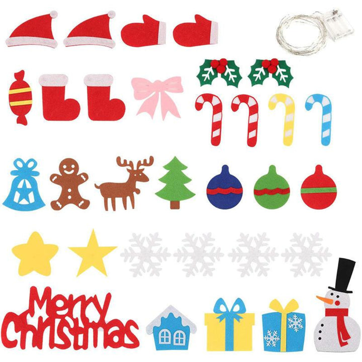 Close-up of Velcro felt ornaments: candy cane, star, snowflake