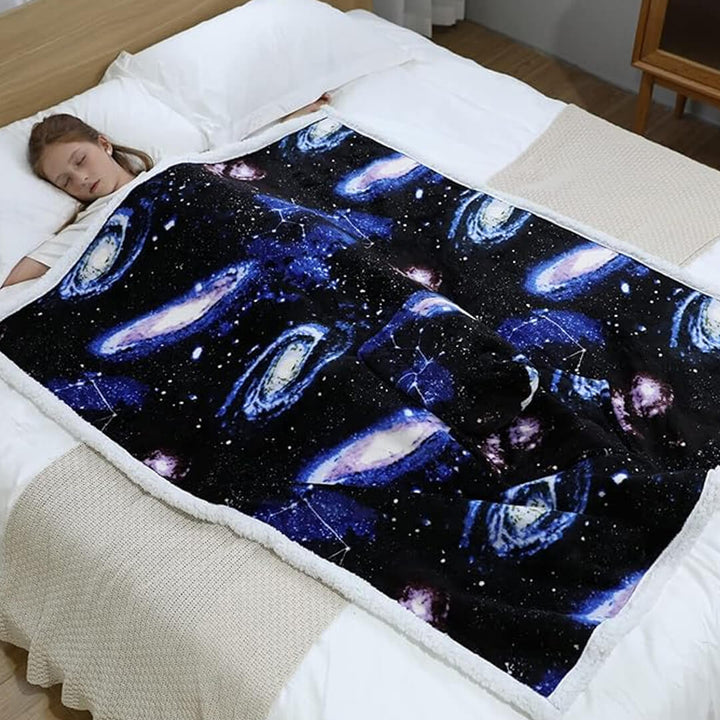 2-in-1 Kids Fleece Hoodie Blanket – Dark Blue Planets