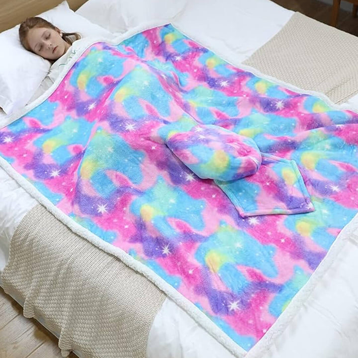 2-in-1 Kids Fleece Hoodie Blanket - Vibrant Colors