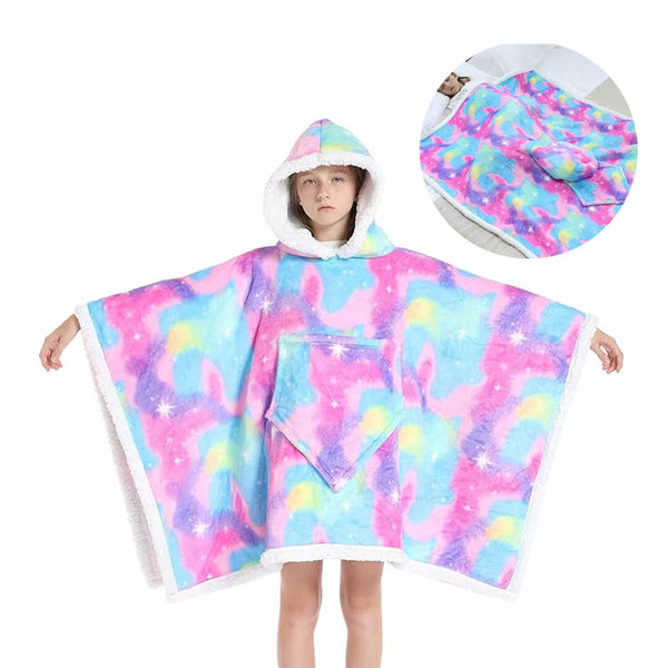 2-in-1 Kids Fleece Hoodie Blanket - Vibrant Colors Rainbow 1.52 * 1.3M