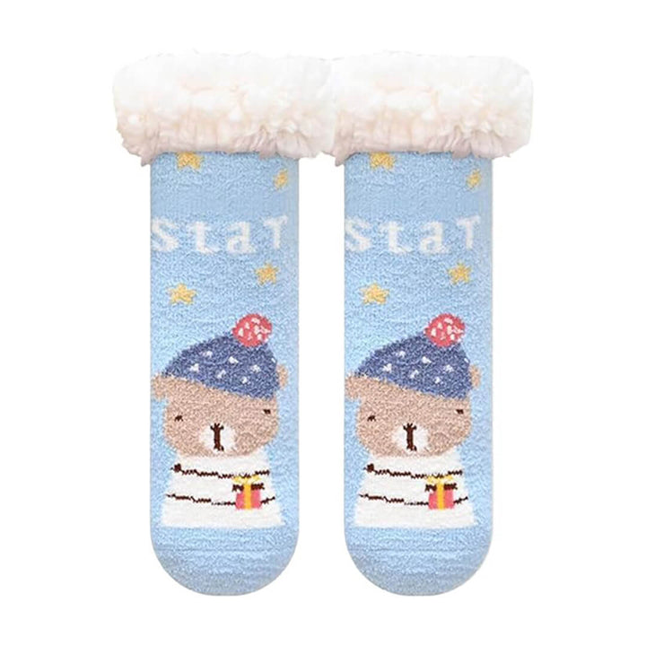 kids Fleece Sleep Socks (4-7 Years) - 3 Designs Blue Bear (16 - 21 cm)