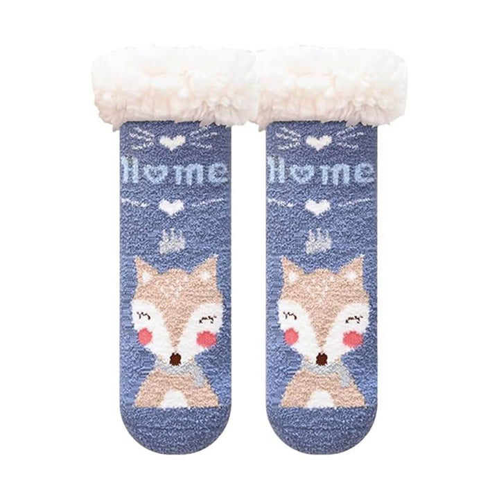 kids Fleece Sleep Socks (4-7 Years) - 3 Designs Navy Deer (16 - 21 cm)