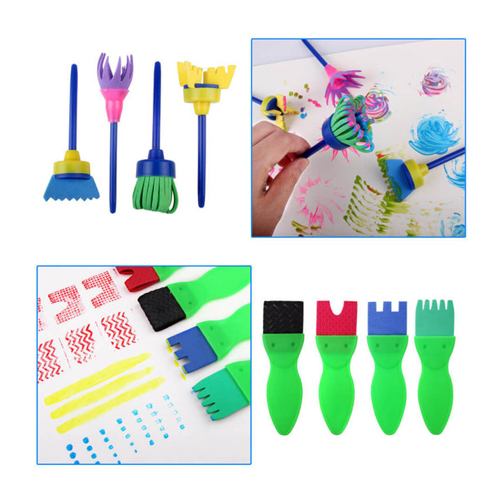 Kids painting set with fun shaped brushes and watercolors