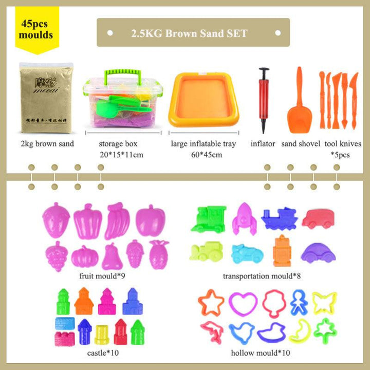 45-Piece Kids Magic Sand Set – Non-Toxic Indoor/Outdoor Play Brown