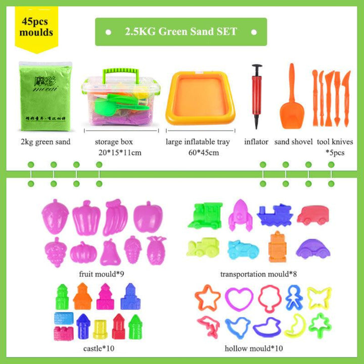45-Piece Kids Magic Sand Set – Non-Toxic Indoor/Outdoor Play Green