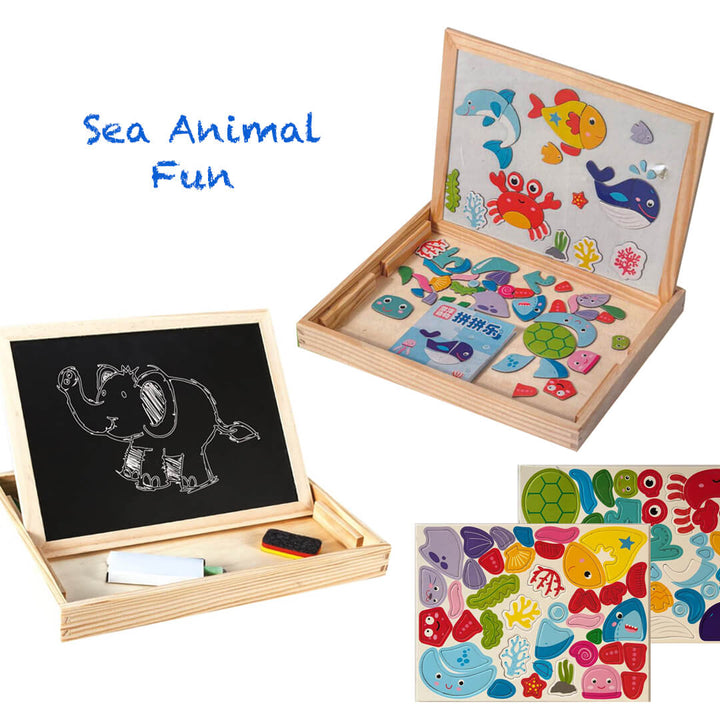 Wooden magnetic puzzle set with sea animals theme