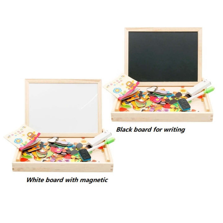 Portable Magnetic puzzle box with whiteboard and chalkboard