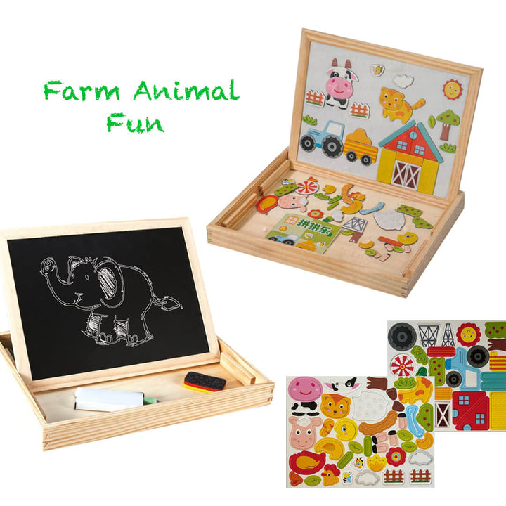 Wooden magnetic puzzle set with farm animals theme