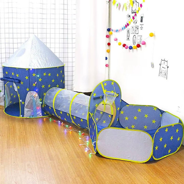 Portable kids play set with tent, tunnel, and ball pit