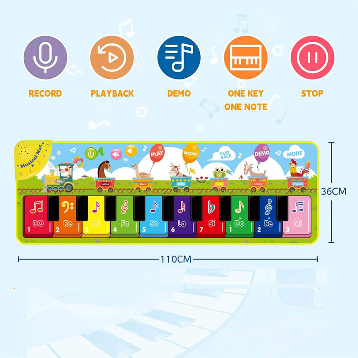 Educational piano mat with large touch keys for kids, dimensions