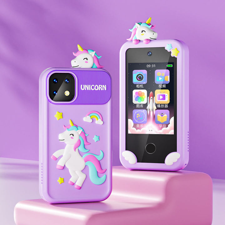 Purple Unicorn smartphone toy with touchscreen and colorful display