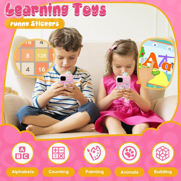 Two children using educational toy phone 