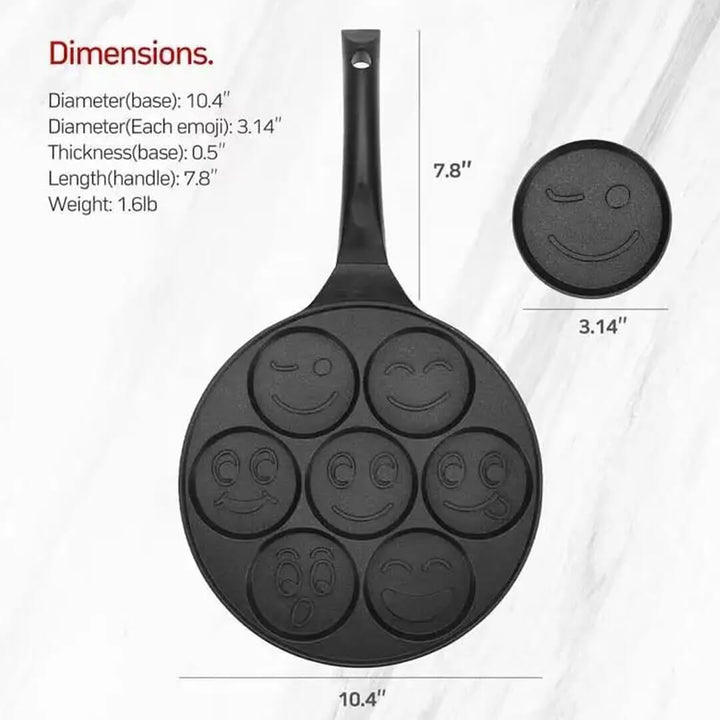 Fun breakfast pan for kids with smiley faces, dimensions