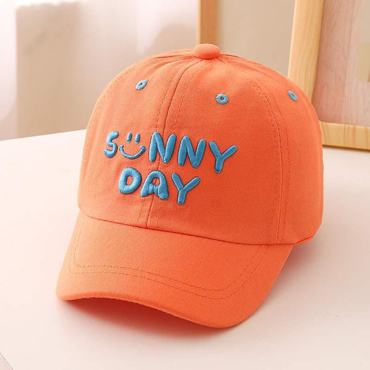 Sunny Day Embroidered Cotton Caps for Kids (2–5 Yrs) Orange 48-52cm