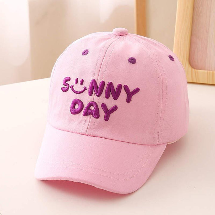 Sunny Day Embroidered Cotton Caps for Kids (2–5 Yrs) Pink 48-52cm