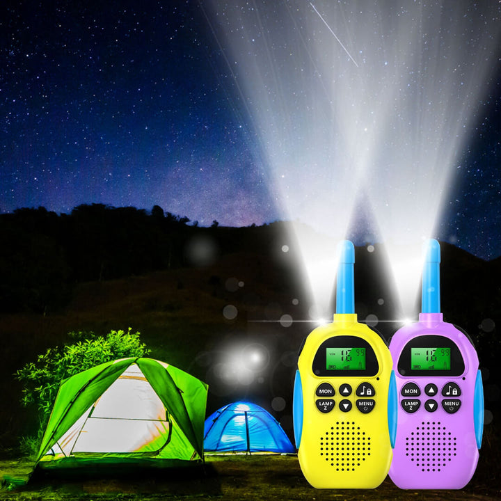 Kids Yellow and purple walkie-talkies with built-in flashlight