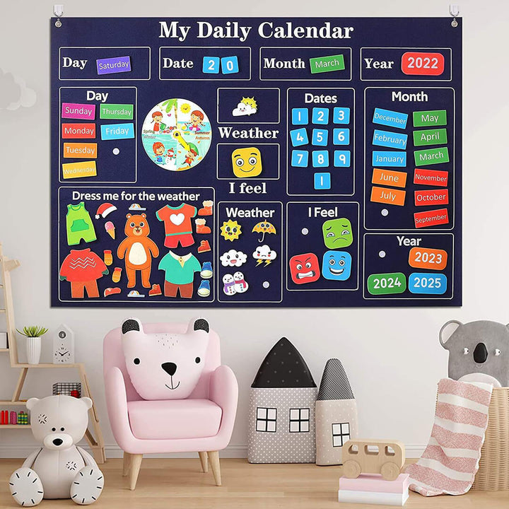 Felt daily calendar  for kids and preschoolers, with hooks to hang it