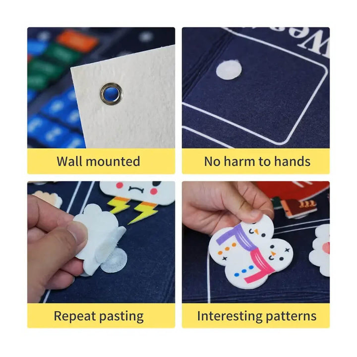 Felt daily calendar for kids, detailed shot