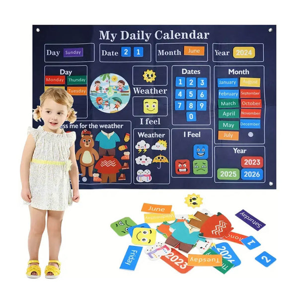 Felt daily calendar for kids, educational wall chart for preschoolers and toddlers