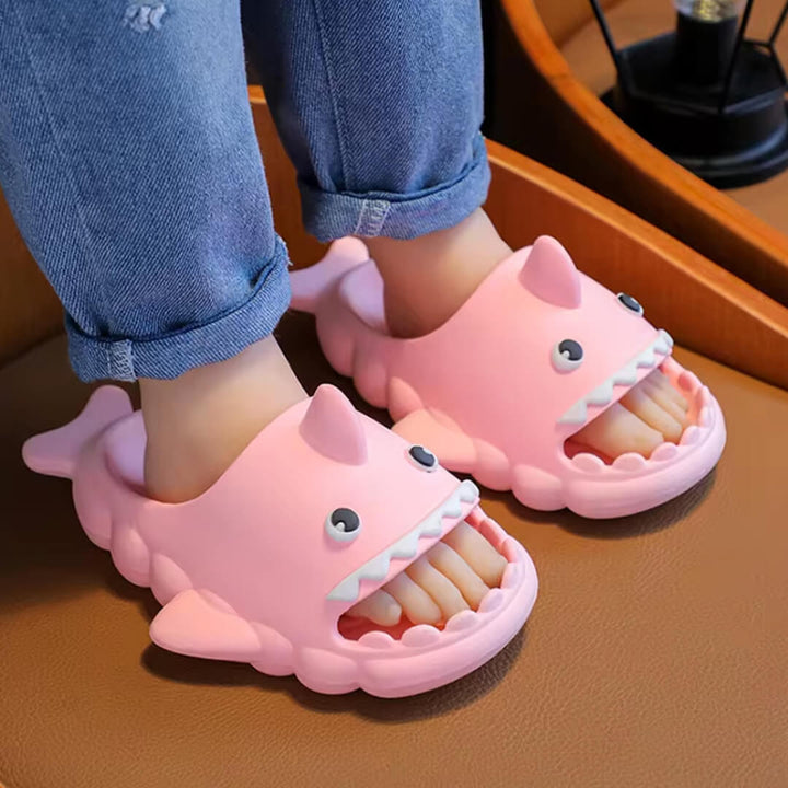 Kids Wavy Shark Anti-Slip Slippers - Pink & Blue (Size 24-27)