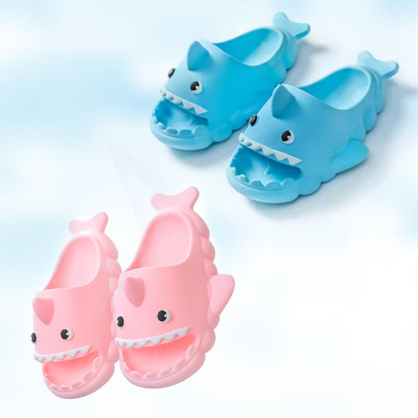 Kids Wavy Shark Anti-Slip Slippers - Pink & Blue (Size 24-27)