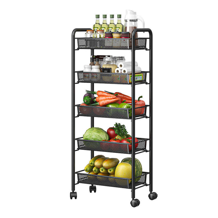 5 Layers Steel Movable Kitchen Cart - Black & White