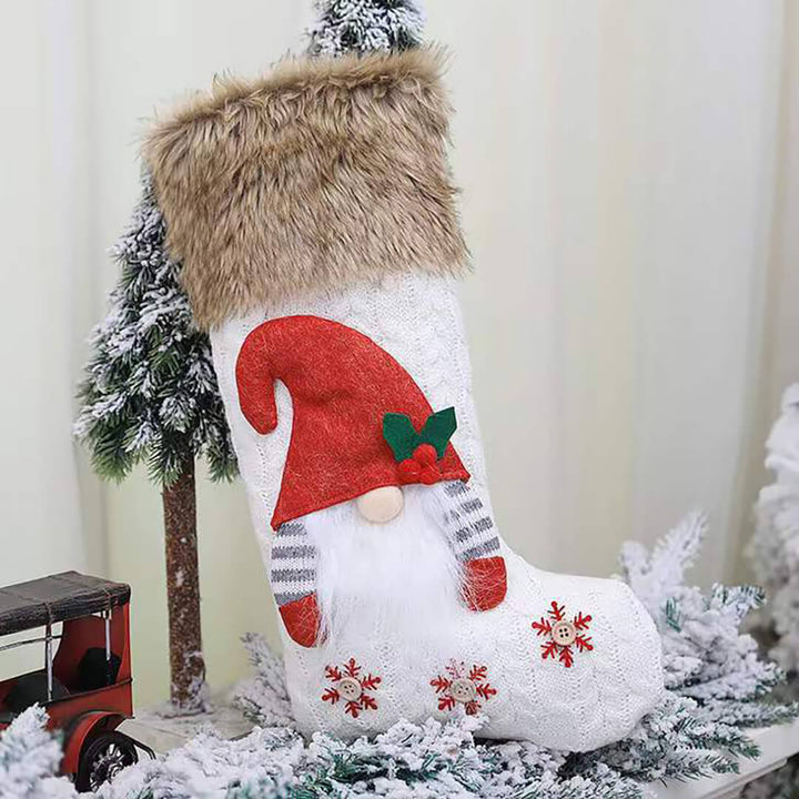Christmas stocking with gnome design in white color