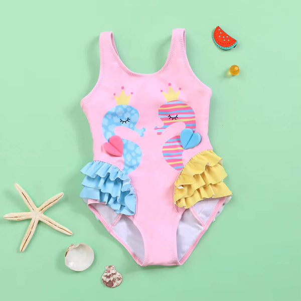 Girls Light Pink Flamingo One-Piece Swimsuit (3–4 Years)