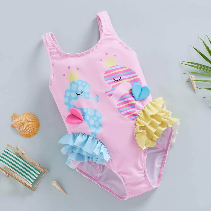 Girls Light Pink Flamingo One-Piece Swimsuit (3–4 Years)