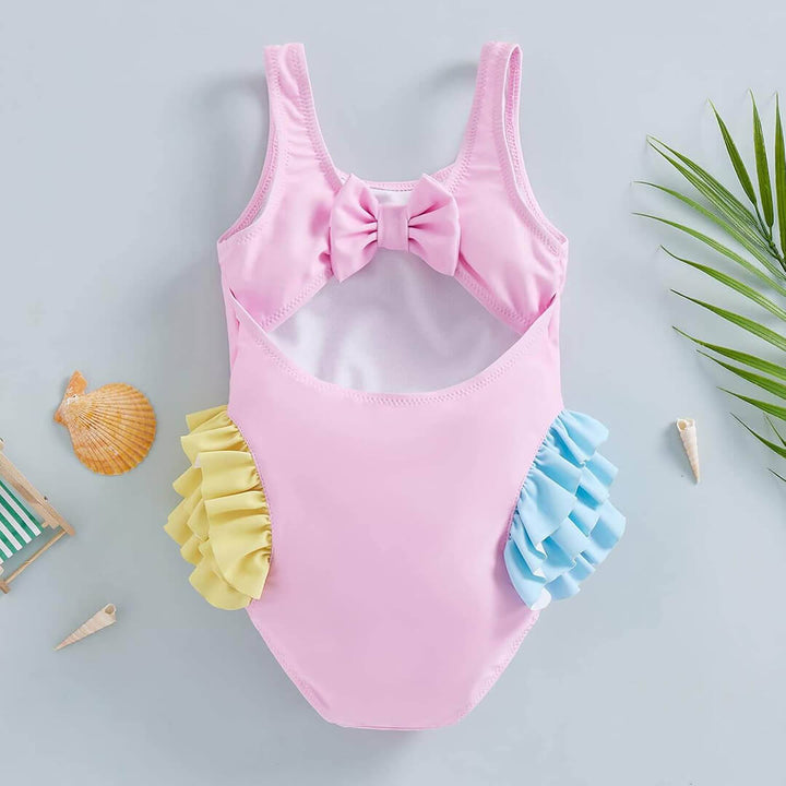 Girls Light Pink Flamingo One-Piece Swimsuit (3–4 Years)