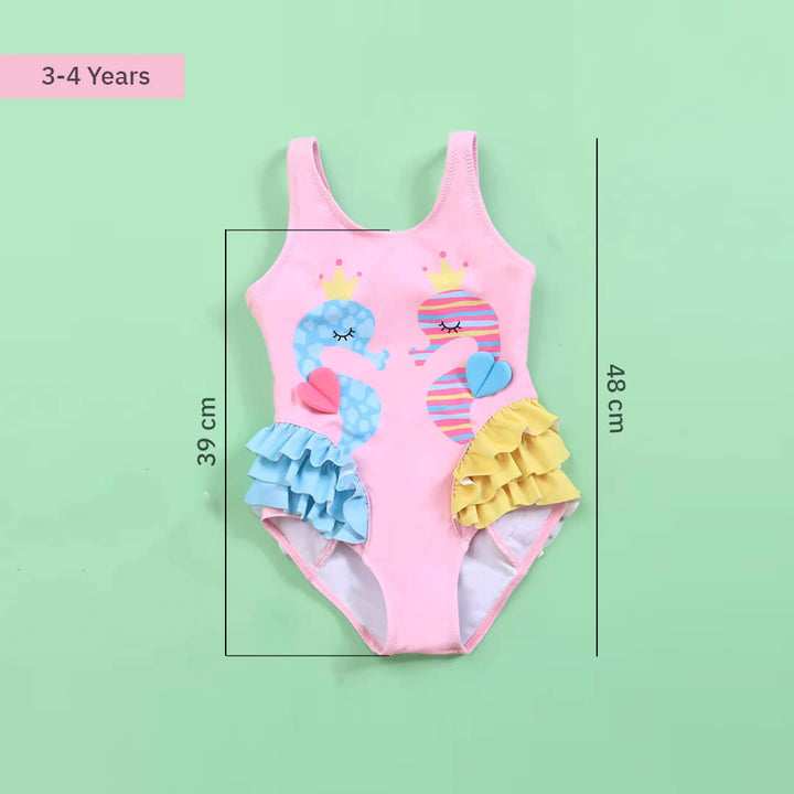 Girls Light Pink Flamingo One-Piece Swimsuit (3–4 Years) 3 - 4 Years
