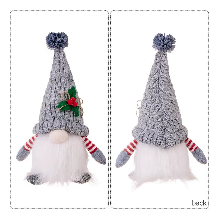 Plush gnome ornament in grey with cozy festive lighting