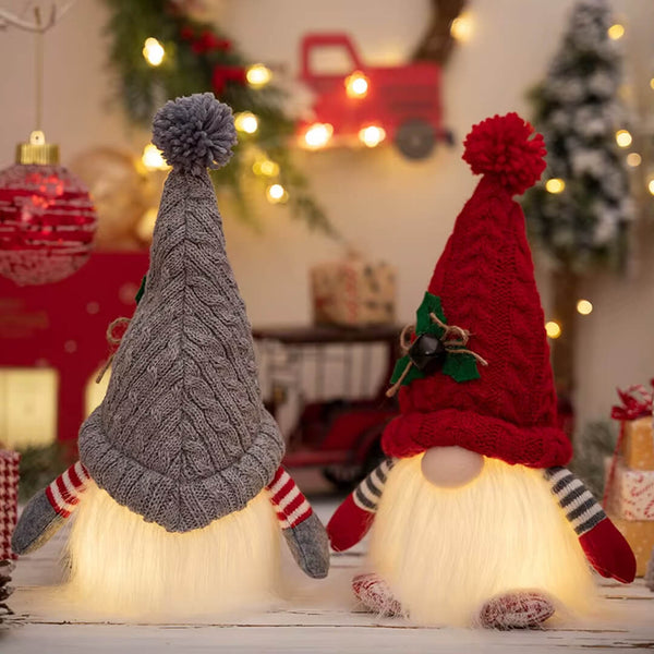 Christmas gnome plush with tall hat and soft LED lights