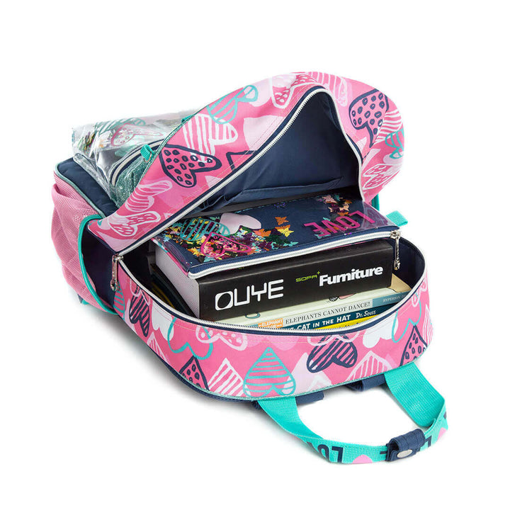 3-Piece Love-Themed Glitter Backpack Set with Transparent Pocket