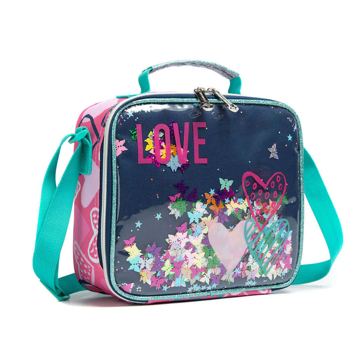 3-Piece Love-Themed Glitter Backpack Set with Transparent Pocket