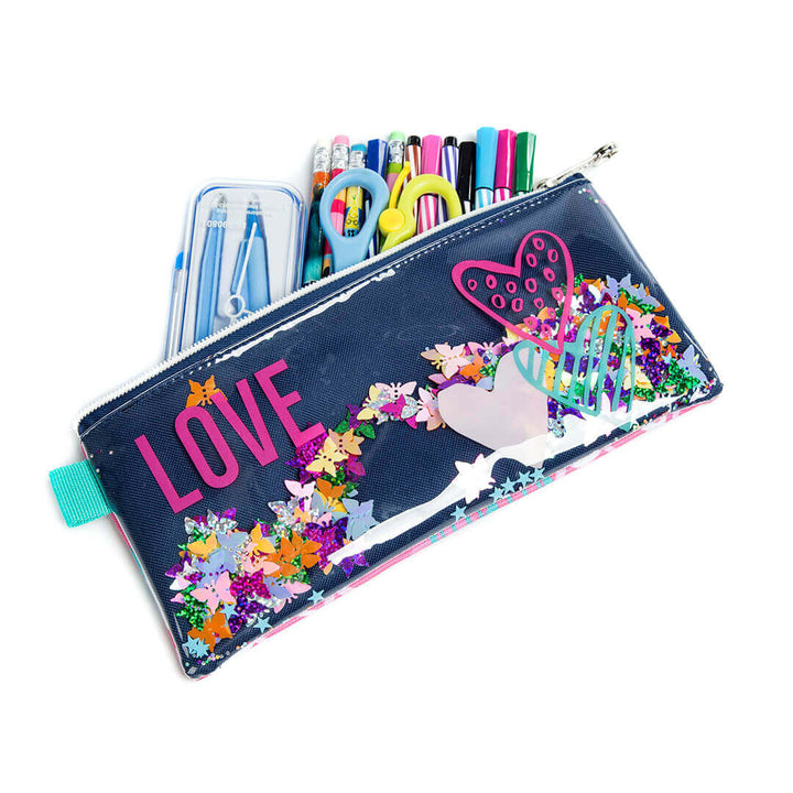 3-Piece Love-Themed Glitter Backpack Set with Transparent Pocket