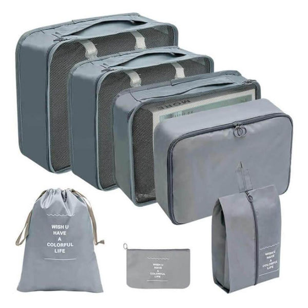 7 pieces Compression Luggage Organizers Travel Bag - 4 colors Grey