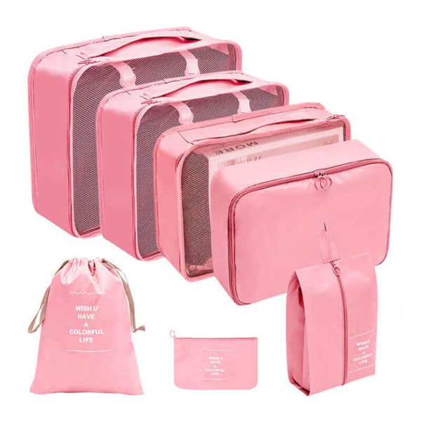 7 pieces Compression Luggage Organizers Travel Bag - 4 colors Pink