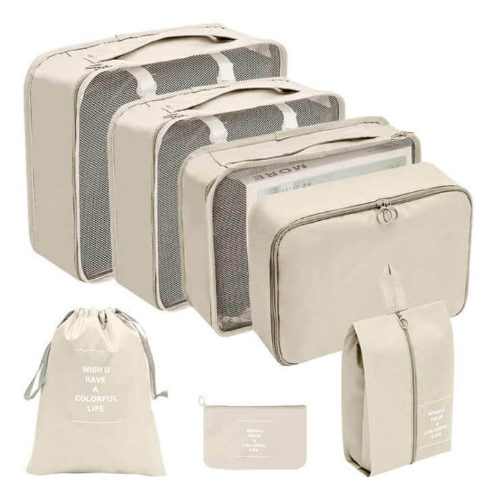 7 pieces Compression Luggage Organizers Travel Bag - 4 colors Beige