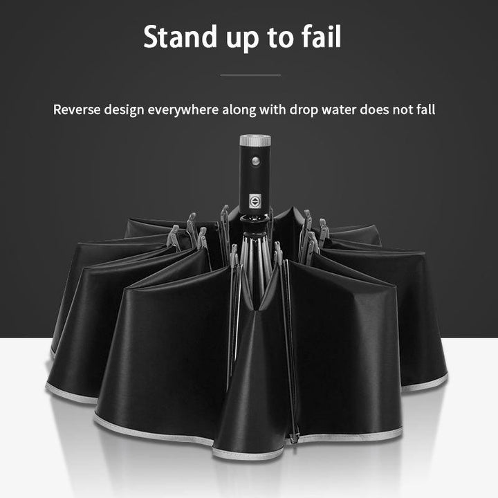 Automatic 3-Fold Inverted Umbrella with Built-In LED Light - Black